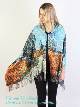 Road with Cypress and Star Oil Painting Scarf